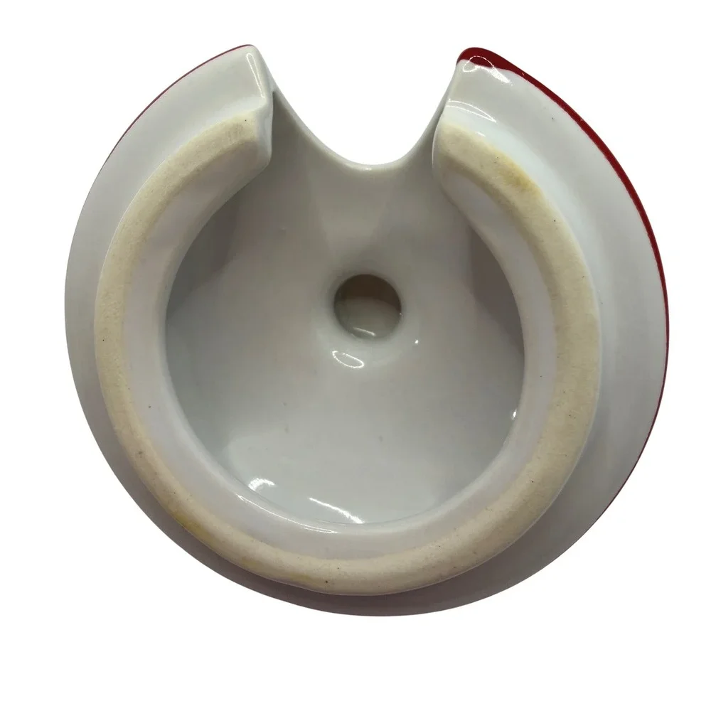 Pottery Barn White Ceramic Condiment Jar with Red Rim Spoon and Chalkboard Label